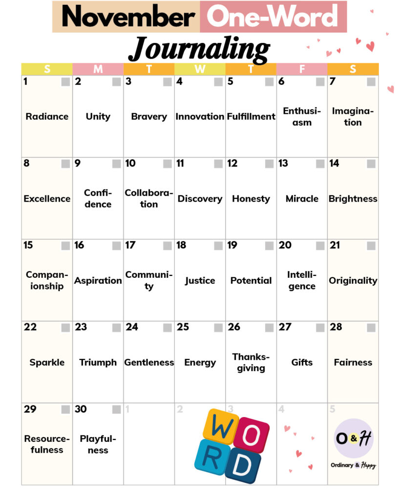 November one-word journaling calendar.