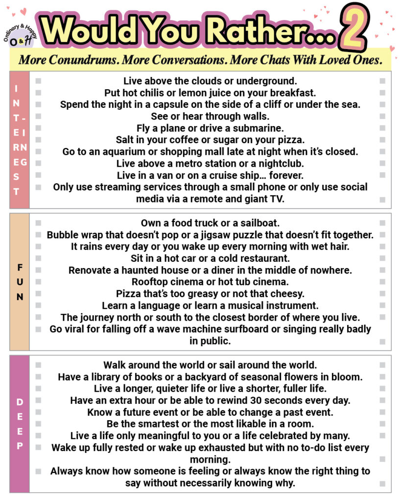 Would you rather conversation game list part 2.