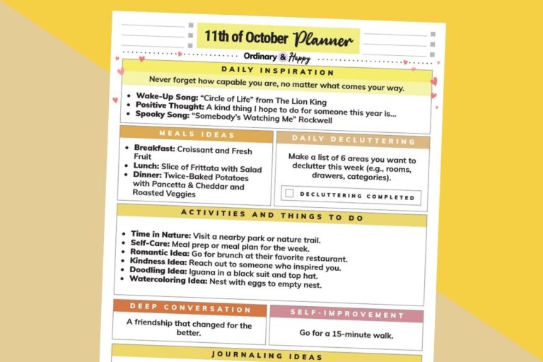 october 11th daily planner on an orange and yellow block color background