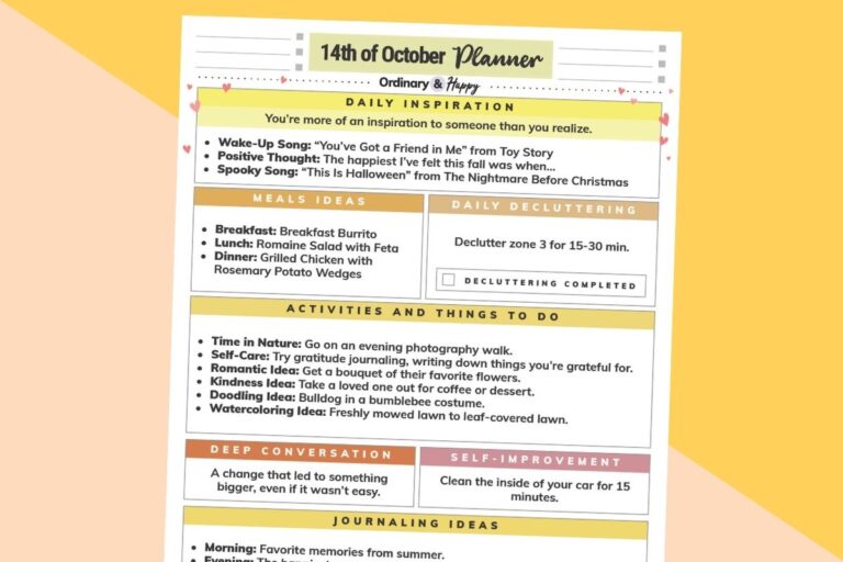 october 15th daily planner printable on a 2-color orange and vanilla background