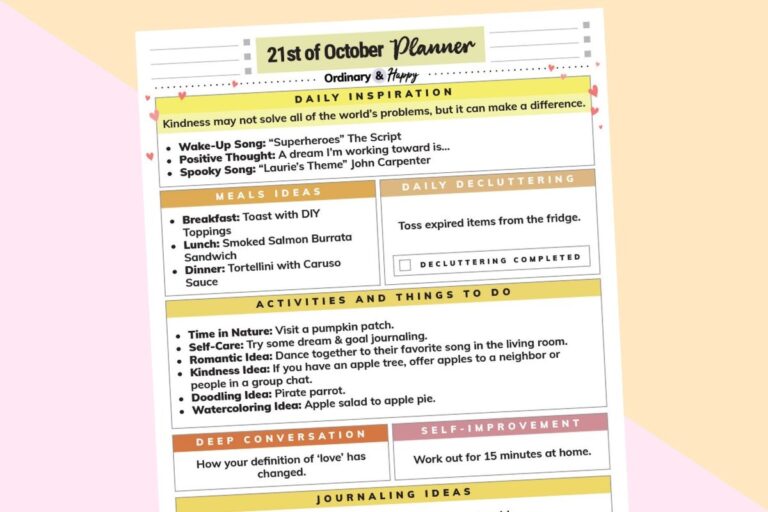 october 21st daily planner displayed on a 2-color diagonal background