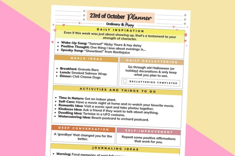 october 23rd daily planner printable on a red and yellow background