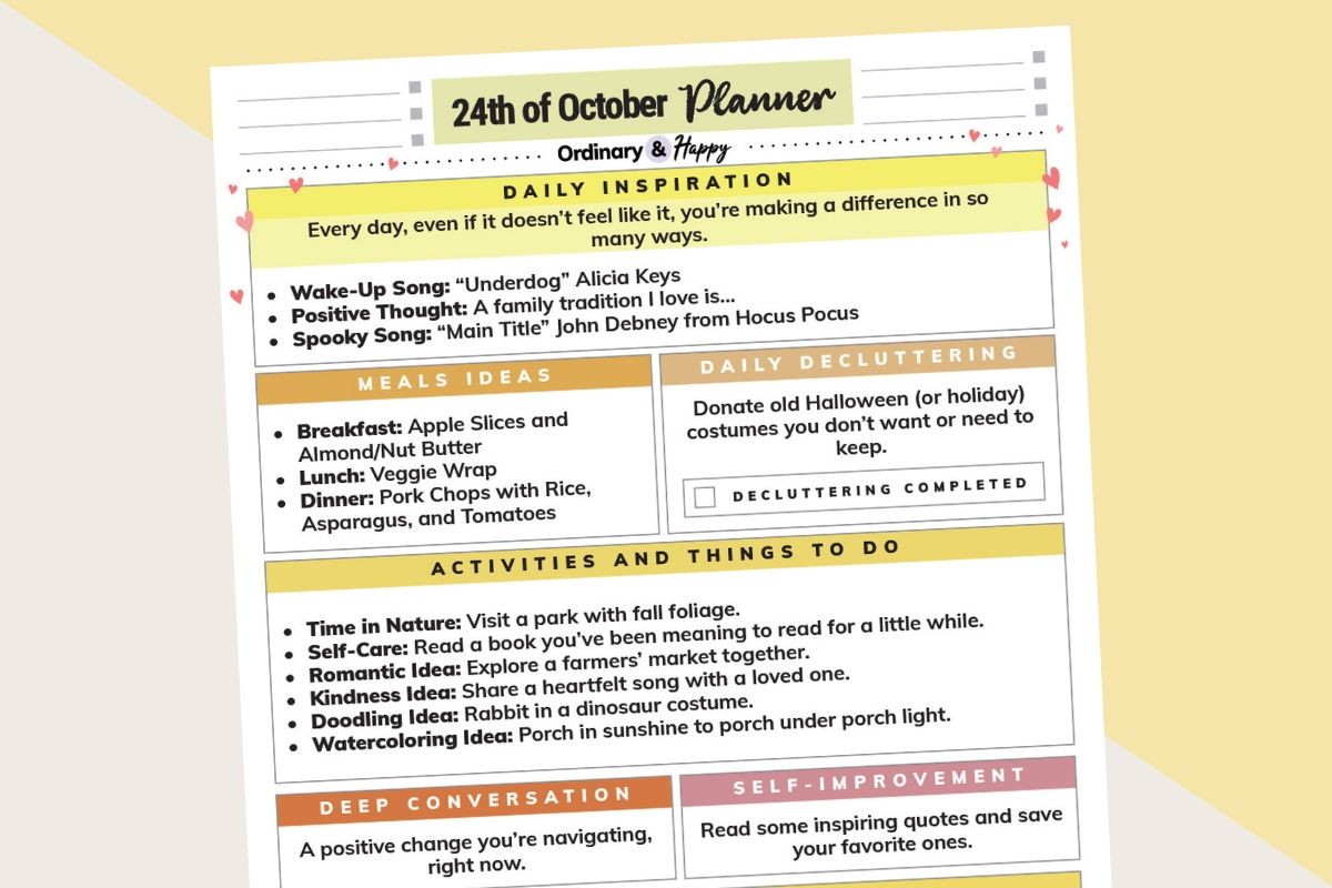 October 24th Planner (Little Wins and Ideas That Make a Difference)