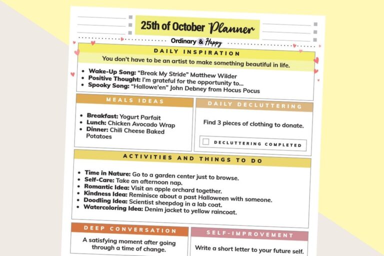 october 25th daily planner printable partially visible on a 2-color background