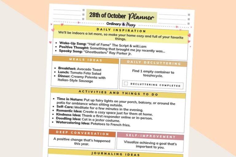 october 28th daily planner partially visible on a 2-color background