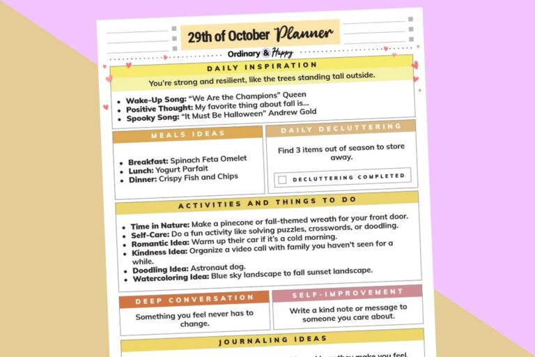 october 29th daily planner partially visible on a 2-color background