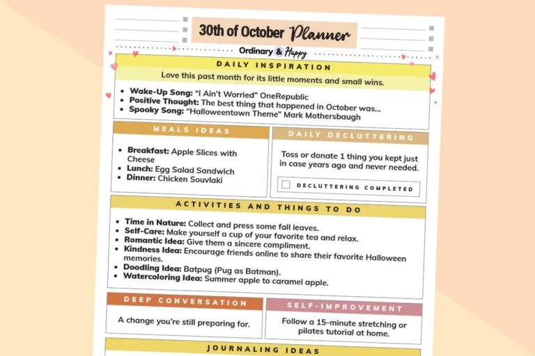 october 30th daily planner partially visible on a 2-color background