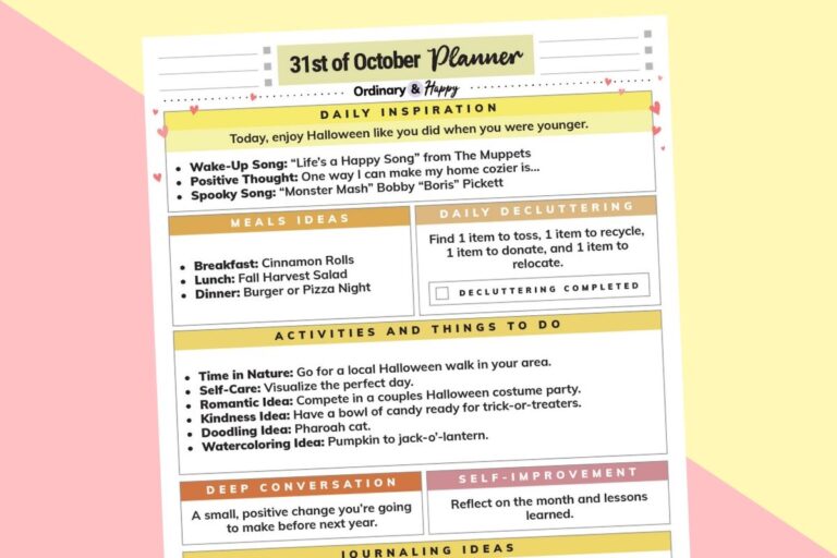 october 31st daily planner partially visible on a 2-color background