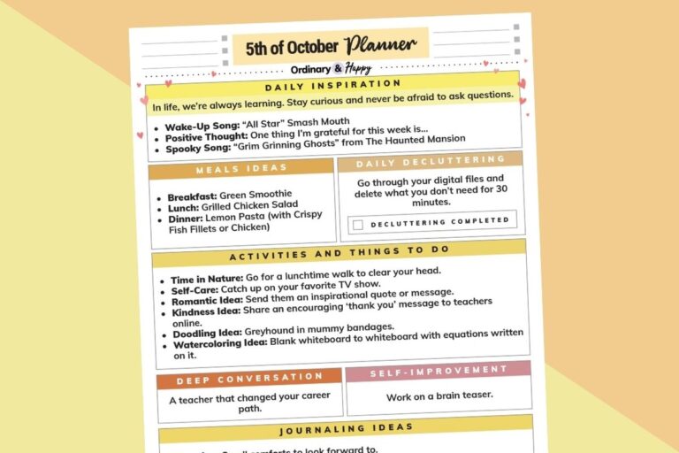 October 5th planner featured image on a yellow-orange background.